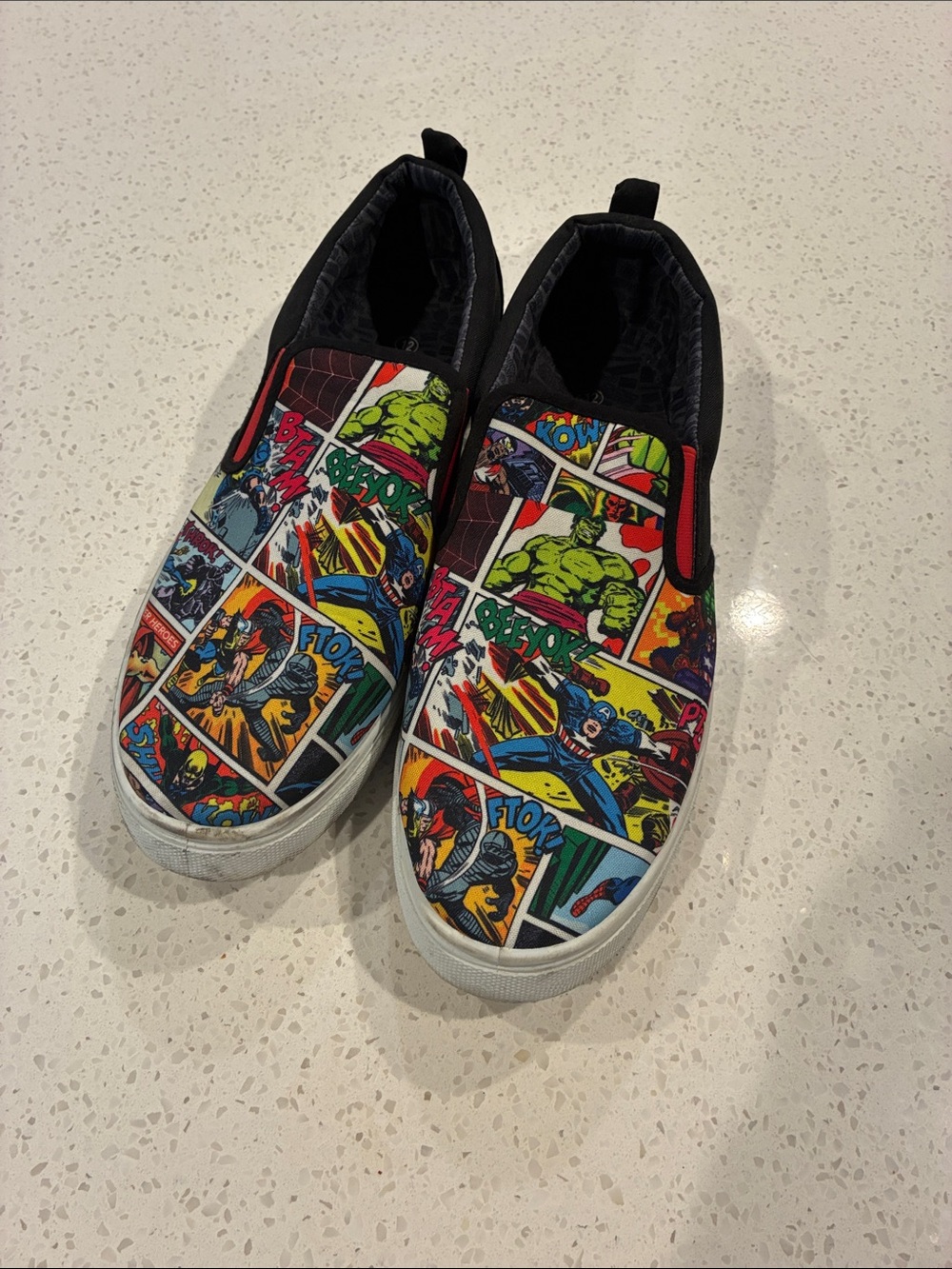 Marvel Comic Panel Slip-On Sneakers - Black, Red, Green, Blue, Yellow